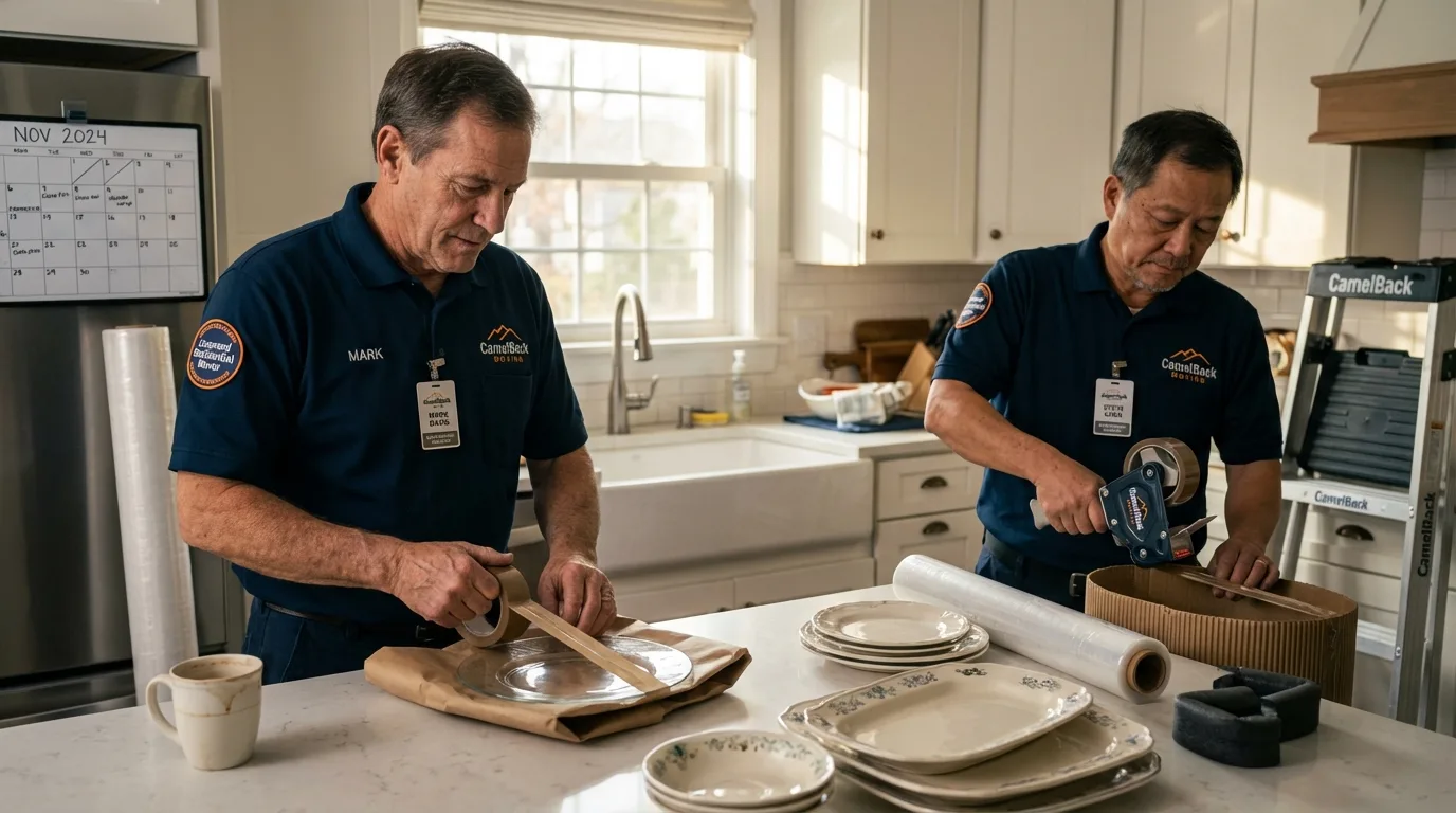 Professional crew packing kitchen dishware in Graham, WA